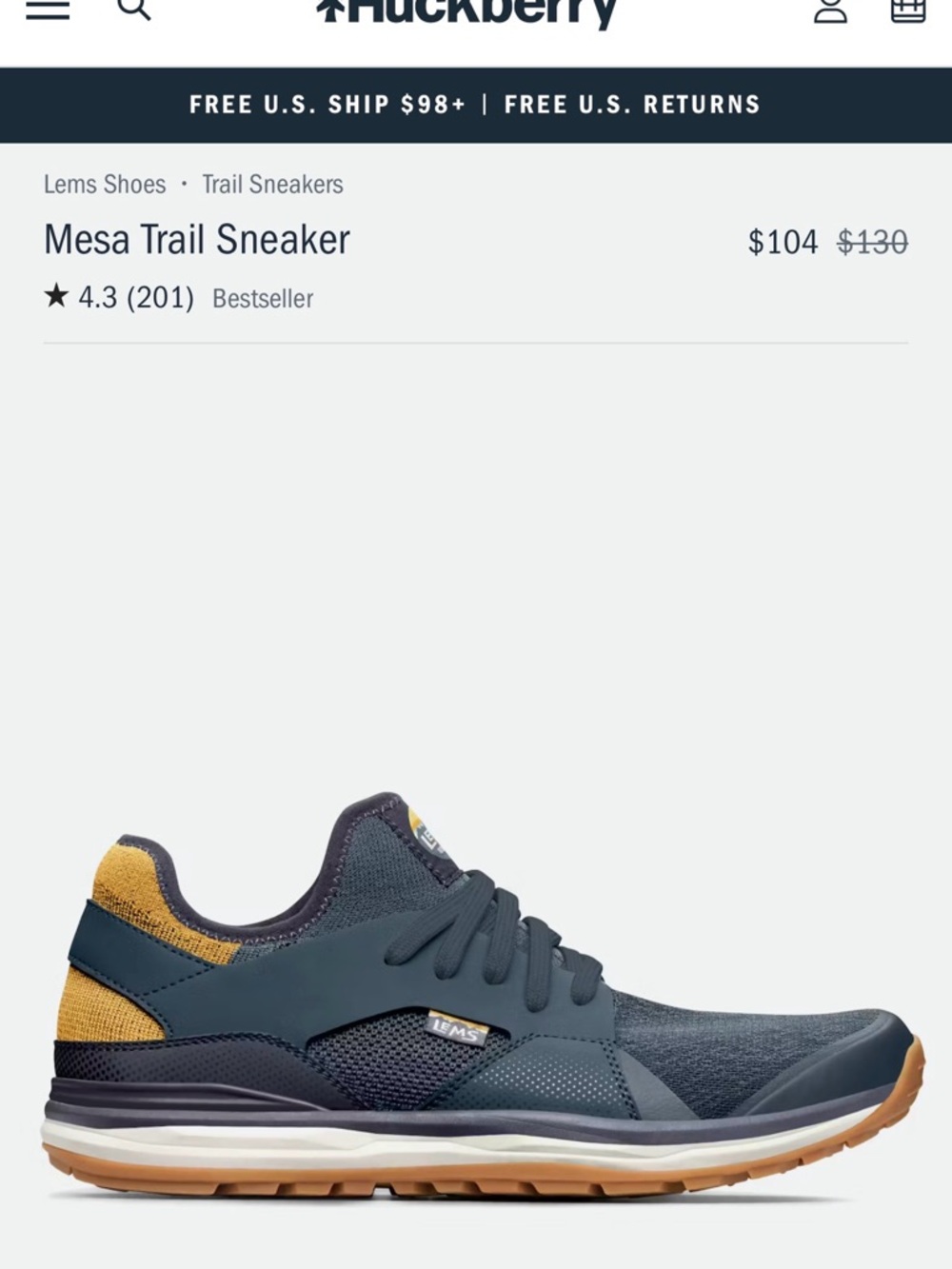 Lems Mesa Trail Sneaker - Navy & Mustard: never worn